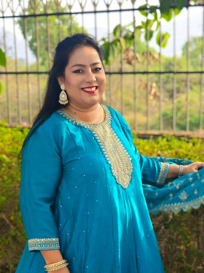 Noor Firozi Solid Vichitra Silk Anarkali