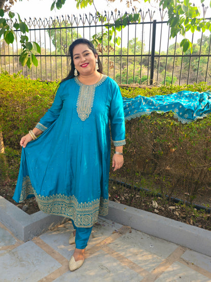 Noor Firozi Solid Vichitra Silk Anarkali