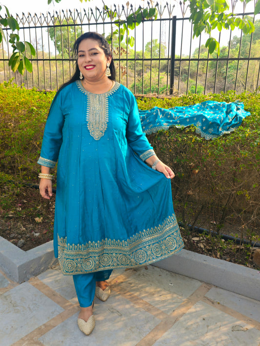 Noor Firozi Solid Vichitra Silk Anarkali