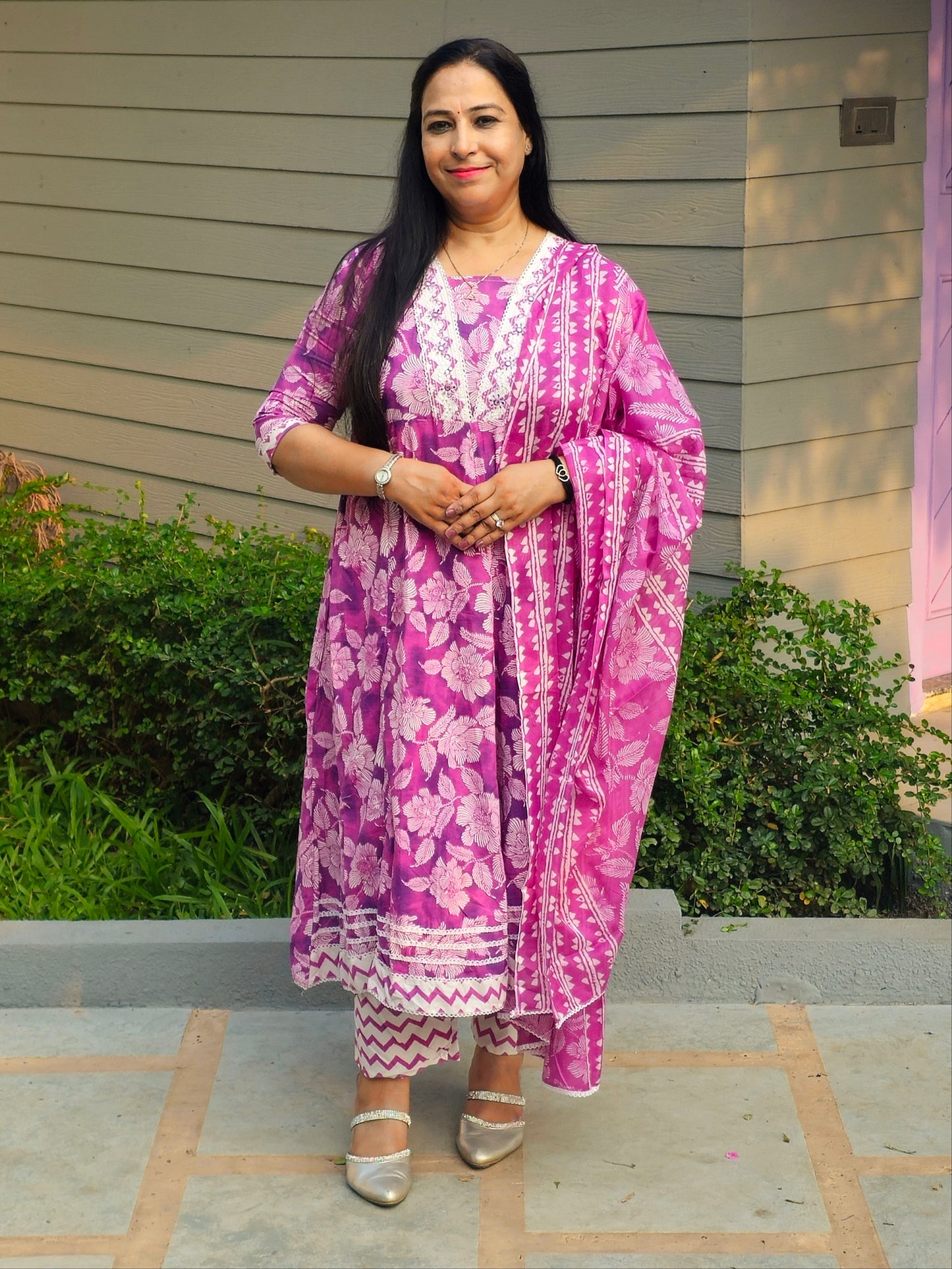 Sukoon Purple Cotton Anarkali