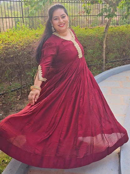 Suhani Maroon Silk Blend Anarkali