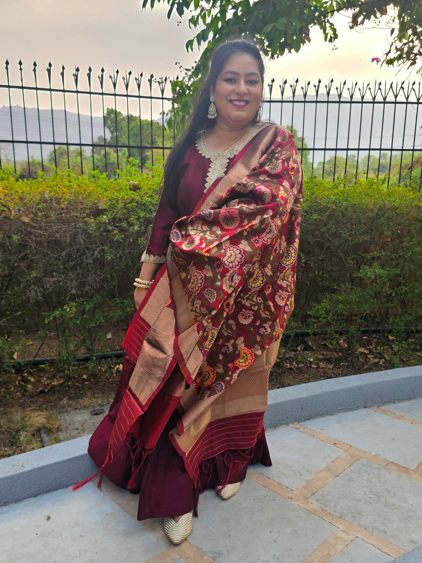 Suhani Maroon Silk Blend Anarkali