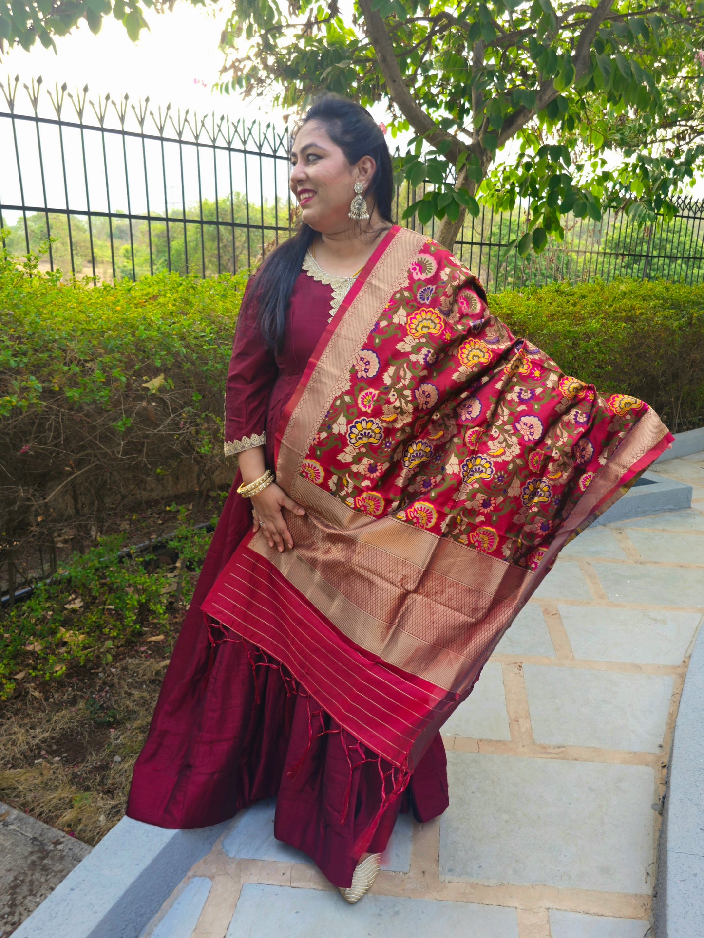 Suhani Maroon Silk Blend Anarkali