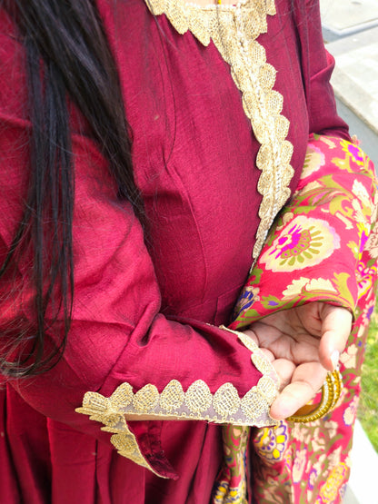 Suhani Maroon Silk Blend Anarkali