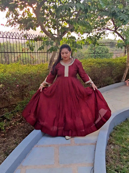 Suhani Maroon Silk Blend Anarkali