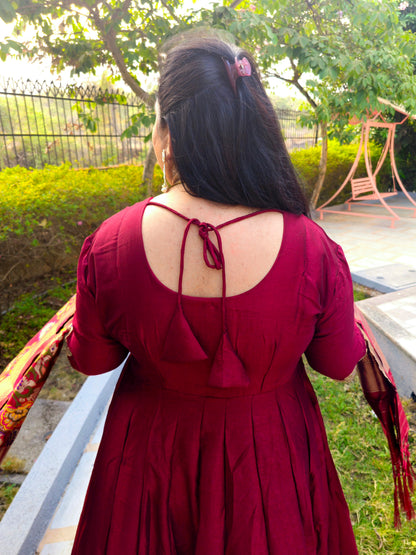 Suhani Maroon Silk Blend Anarkali