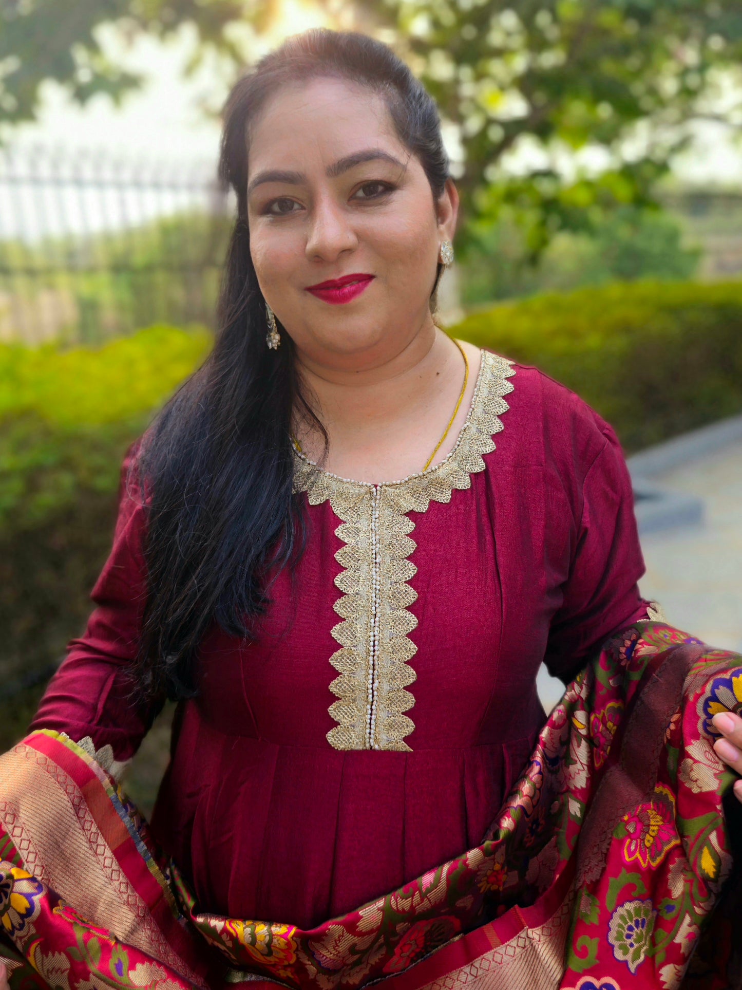 Suhani Maroon Silk Blend Anarkali
