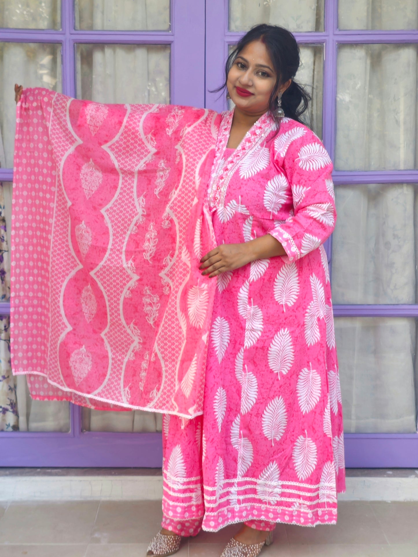 Sukoon Baby Pink Floral Cotton Anarkali