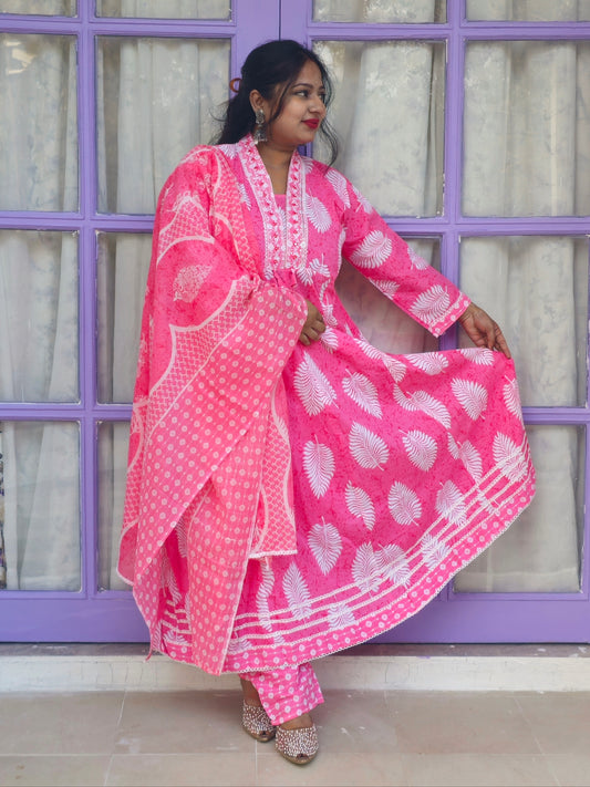 Sukoon Baby Pink Floral Cotton Anarkali