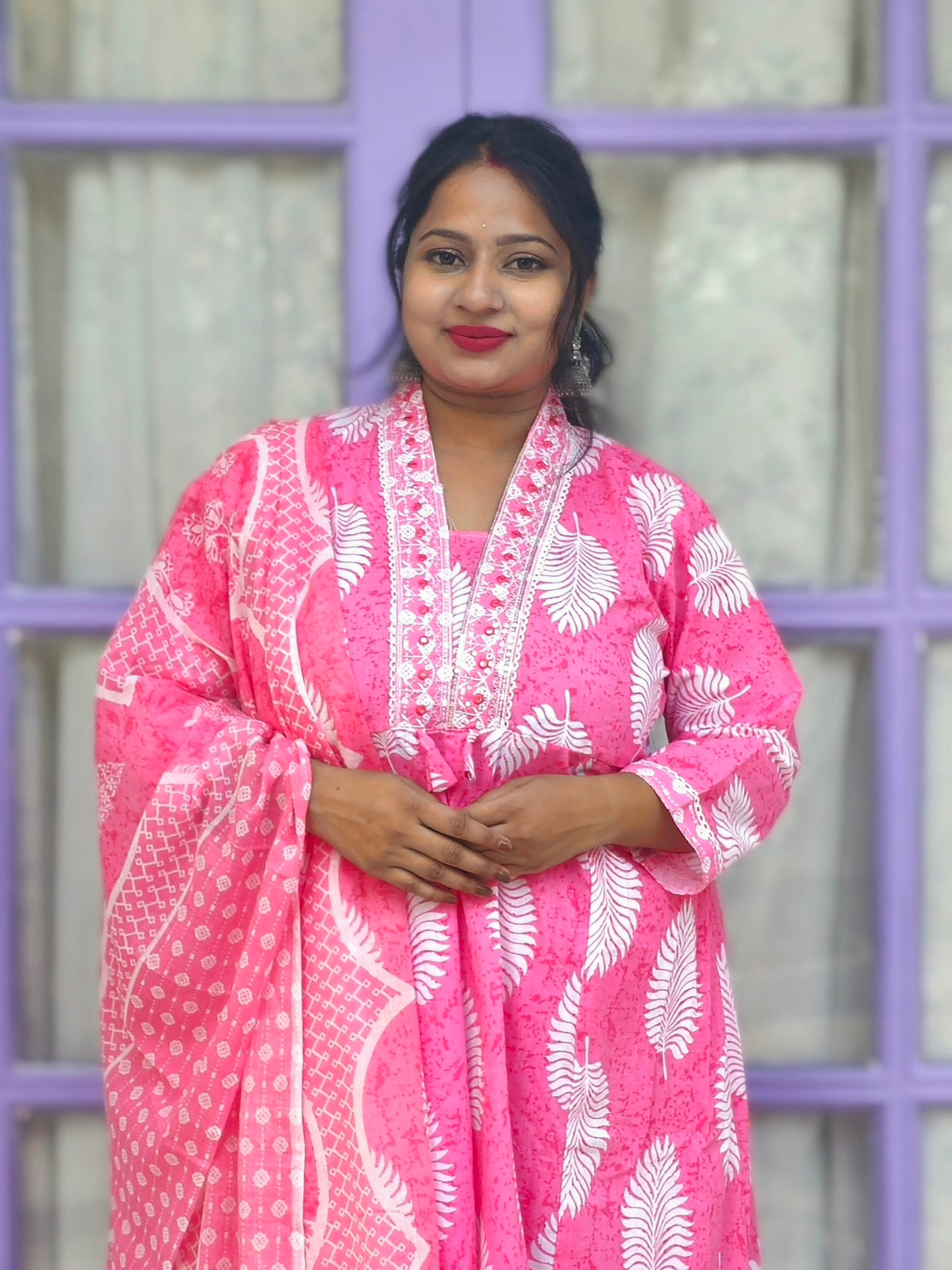 Sukoon Baby Pink Floral Cotton Anarkali