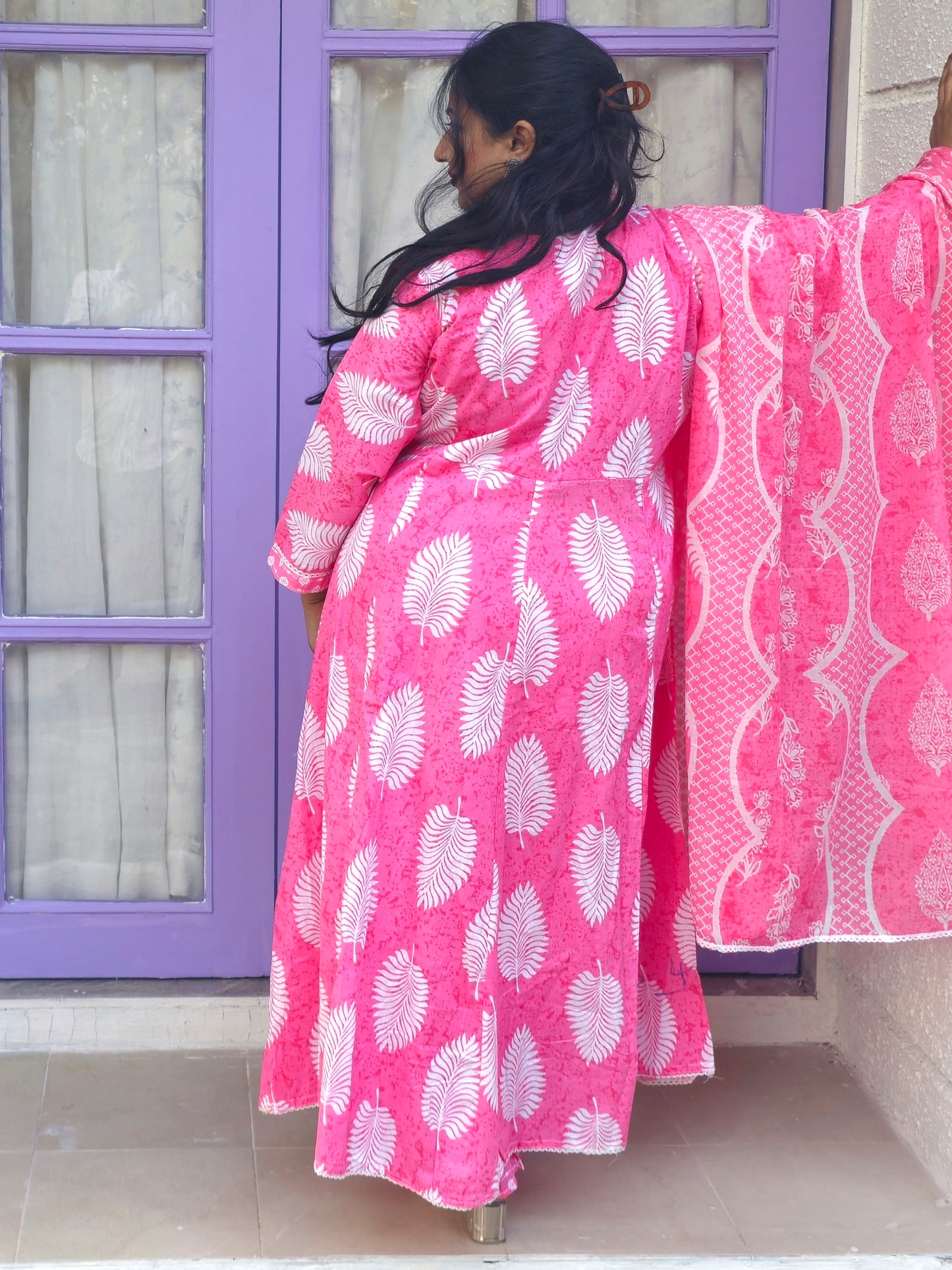 Sukoon Baby Pink Floral Cotton Anarkali