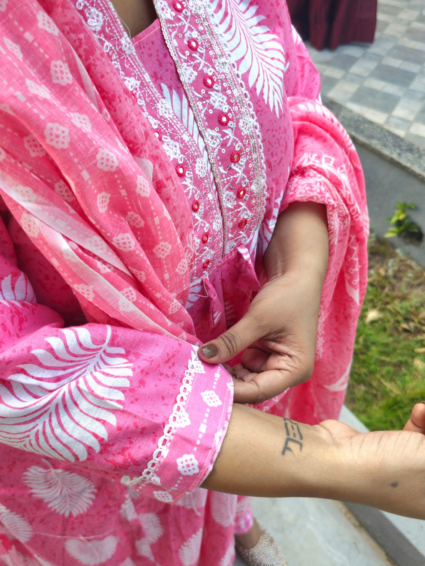 Sukoon Baby Pink Floral Cotton Anarkali