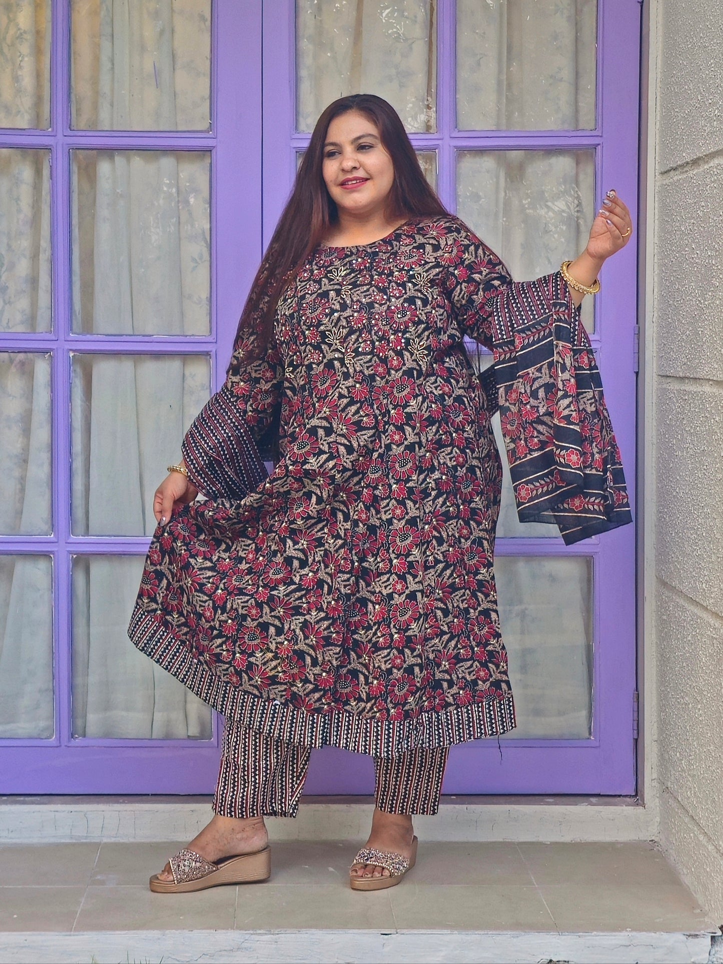 Raas Black Floral Anarkali