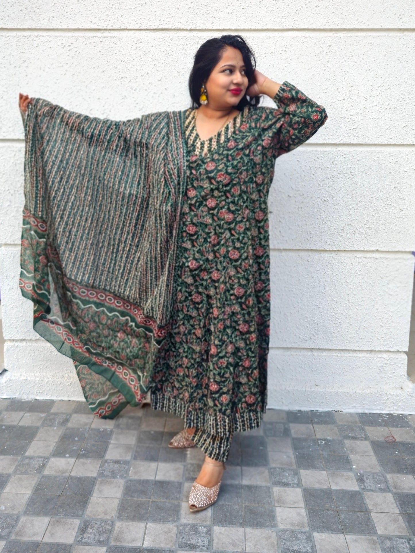 Raas Bottle Green Floral Anarkali