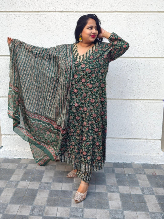 Raas Bottle Green Floral Anarkali