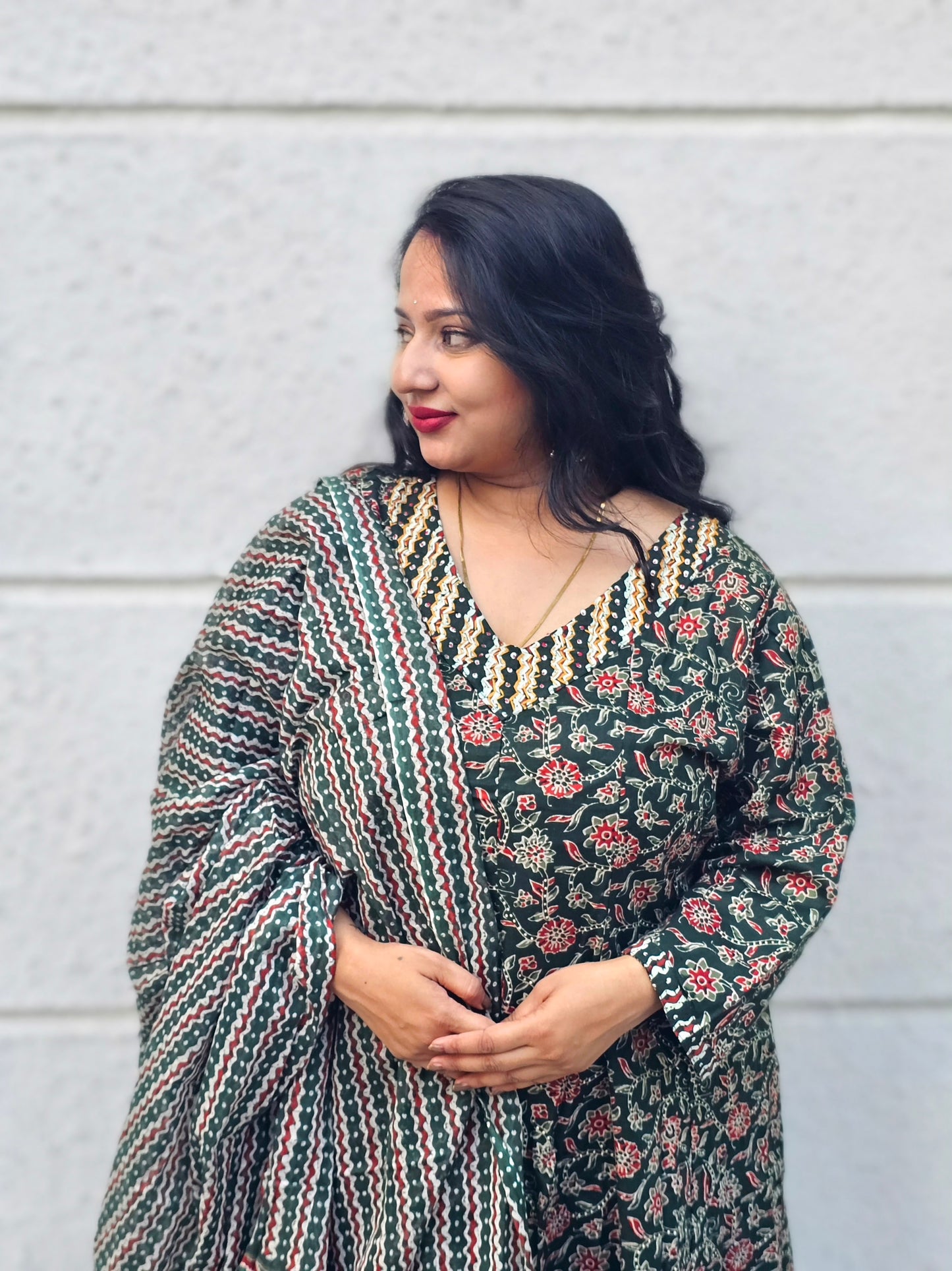 Raas Bottle Green Floral Anarkali