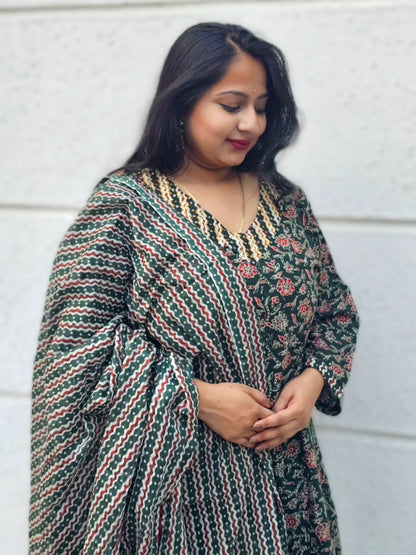 Raas Bottle Green Floral Anarkali