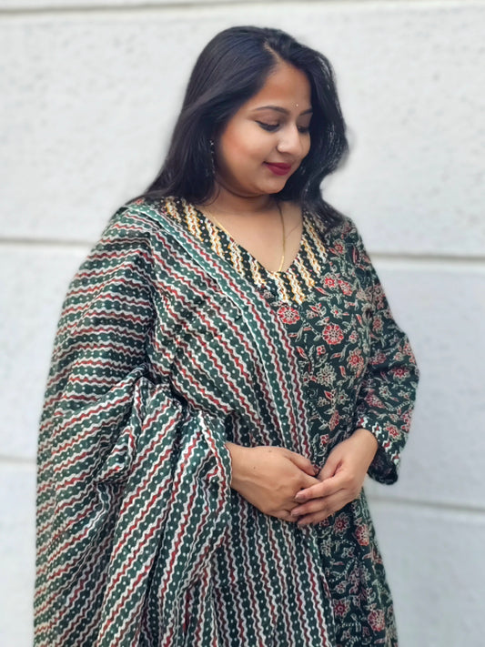 Raas Bottle Green Floral Anarkali