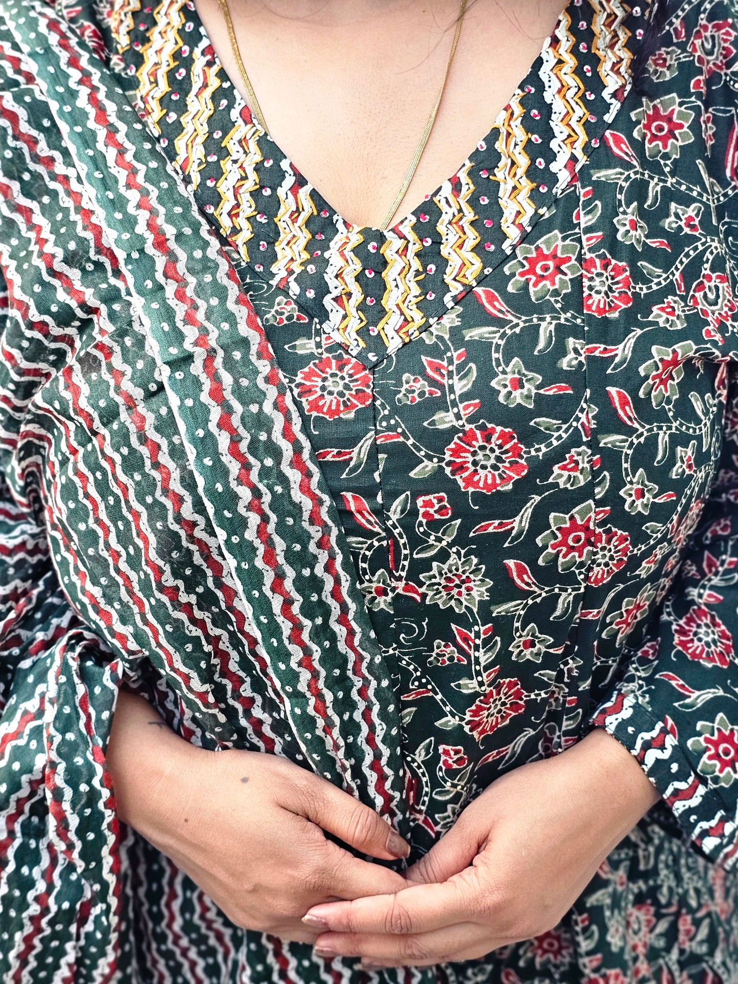 Raas Bottle Green Floral Anarkali