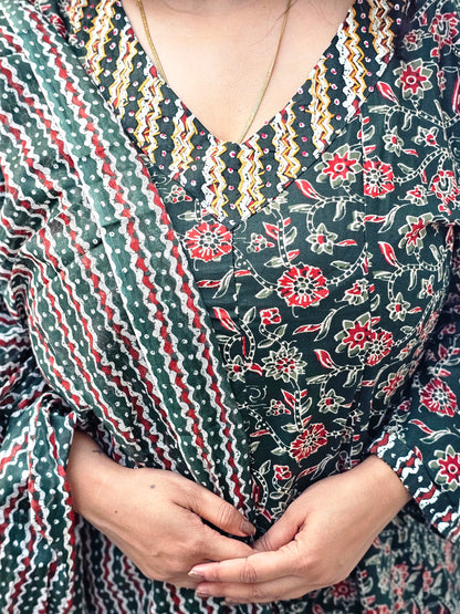 Raas Bottle Green Floral Anarkali
