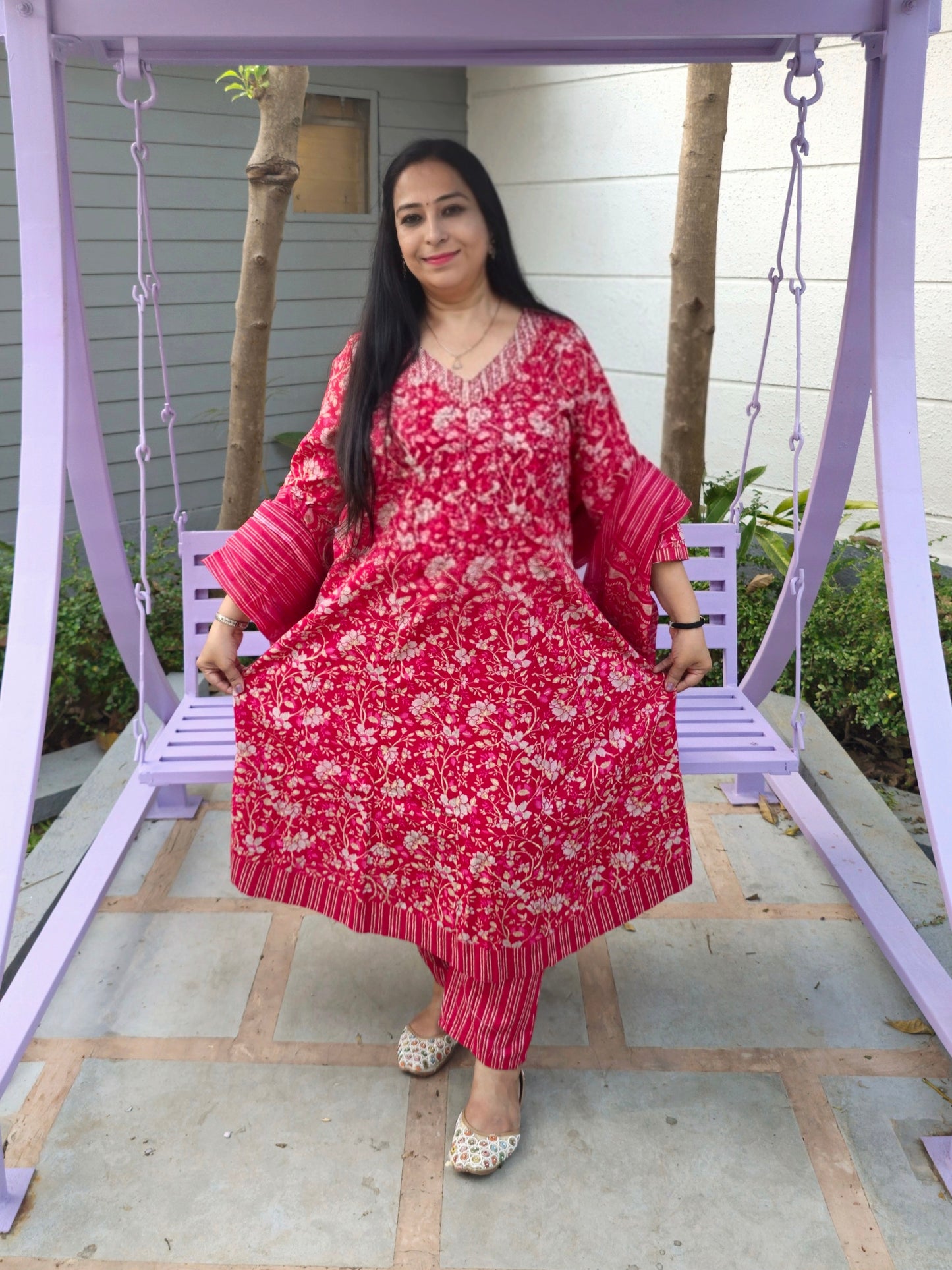 Raas Rani Pink Cotton Floral Anarkali