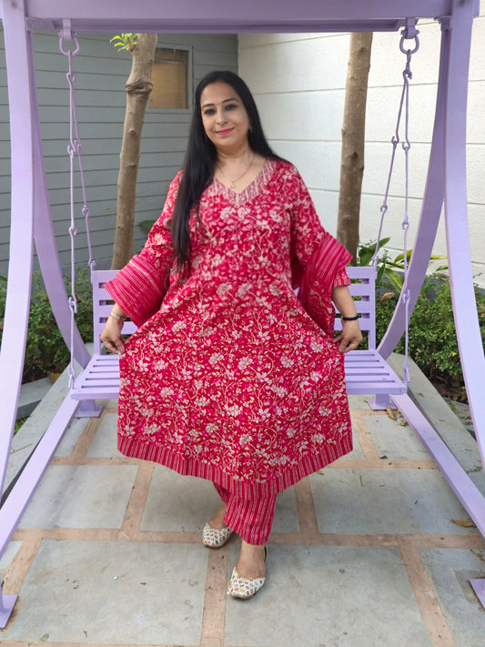 Raas Rani Pink Cotton Floral Anarkali