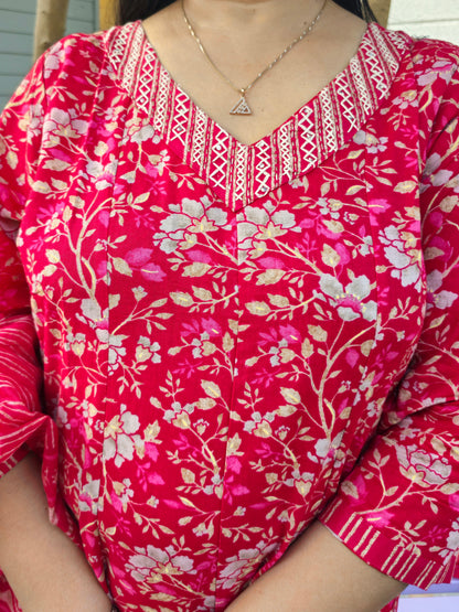 Raas Rani Pink Cotton Floral Anarkali