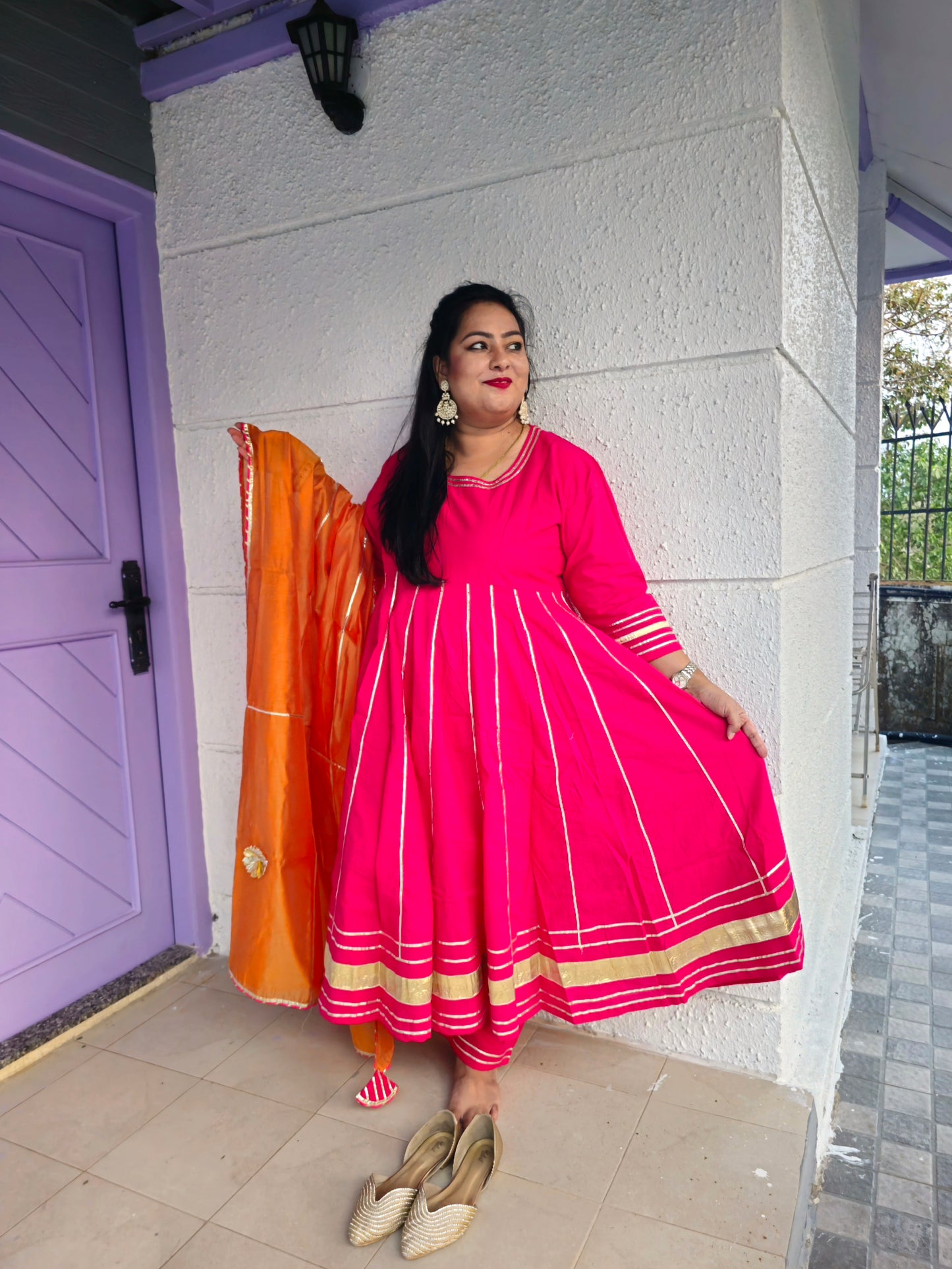 Suhani Hot Pink Cotton Anarkali