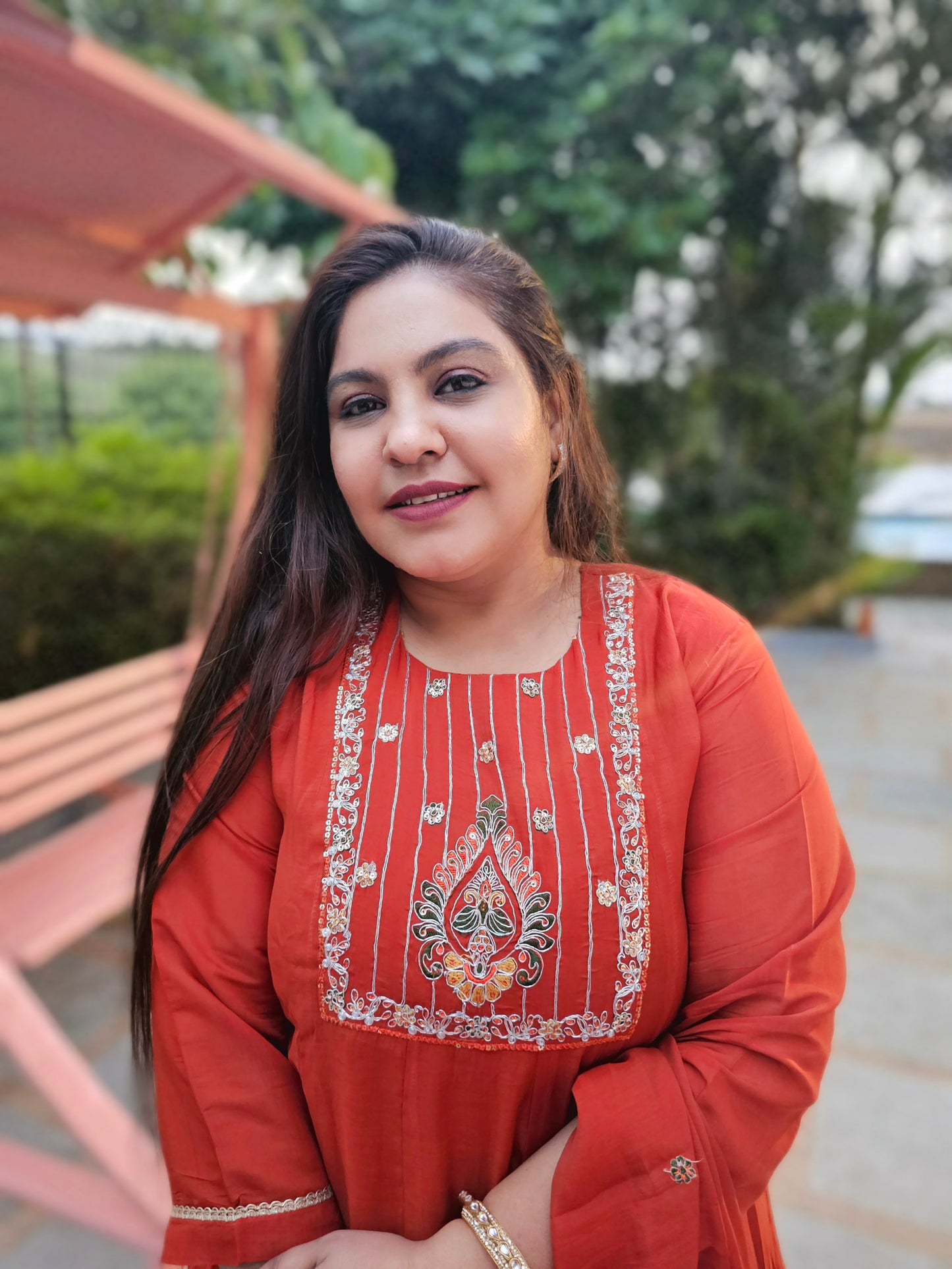 Saanjh Rust Orange Silk Blend Anarkali
