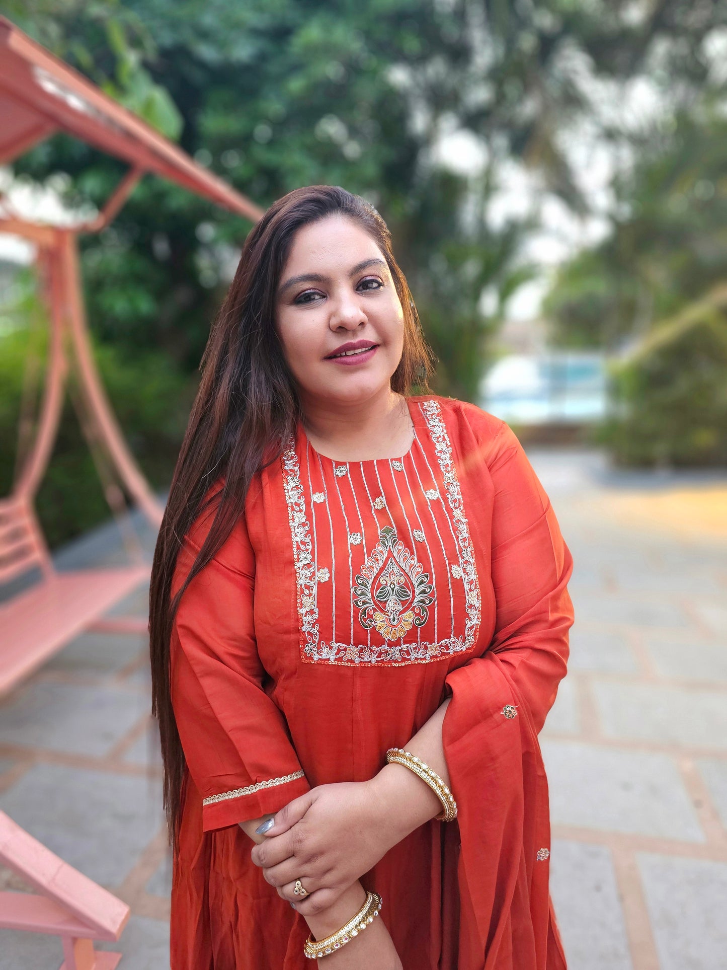 Saanjh Rust Orange Silk Blend Anarkali