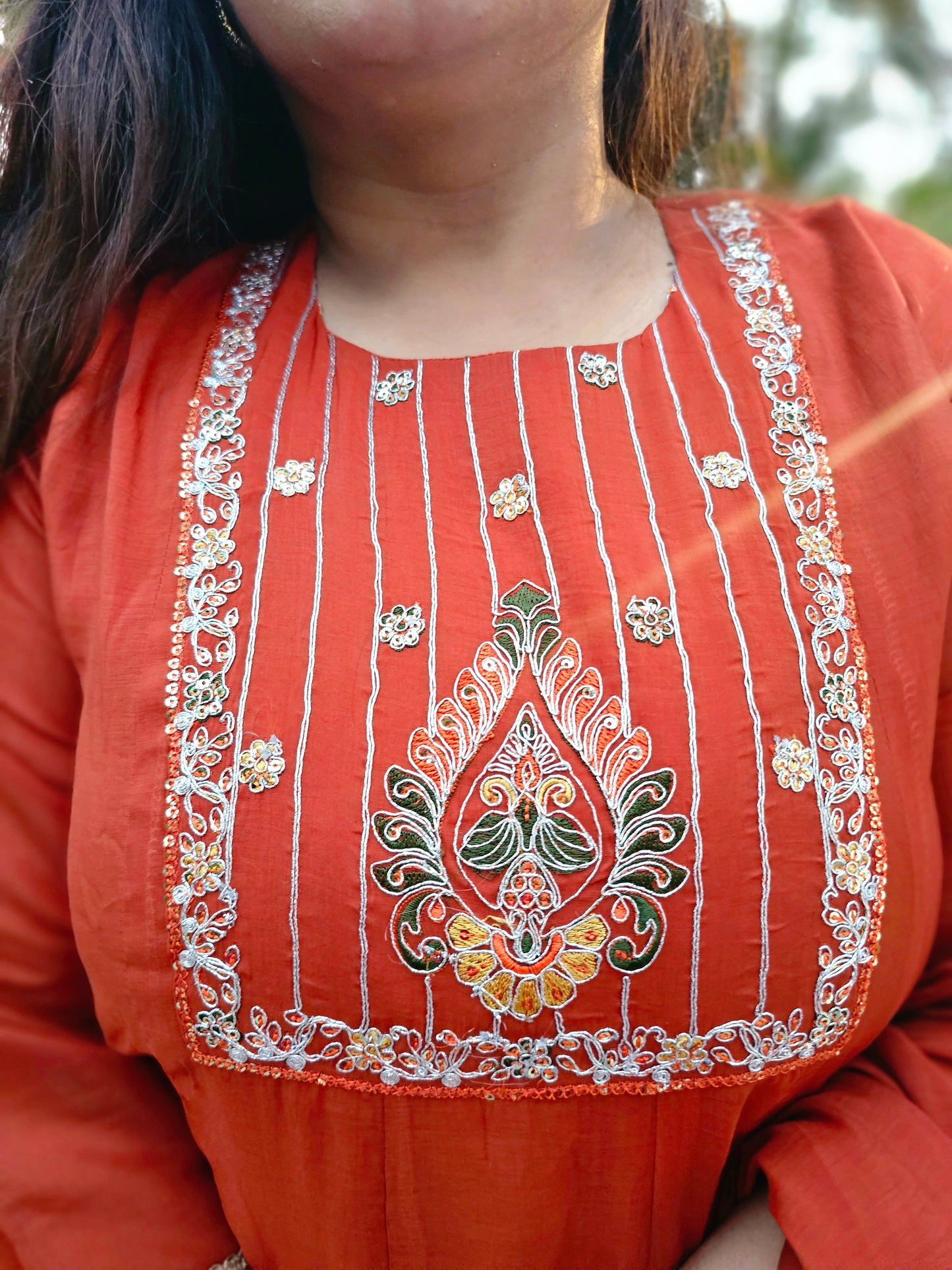 Saanjh Rust Orange Silk Blend Anarkali