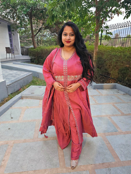 Saanjh Mauve Pink Front Slit Anarkali
