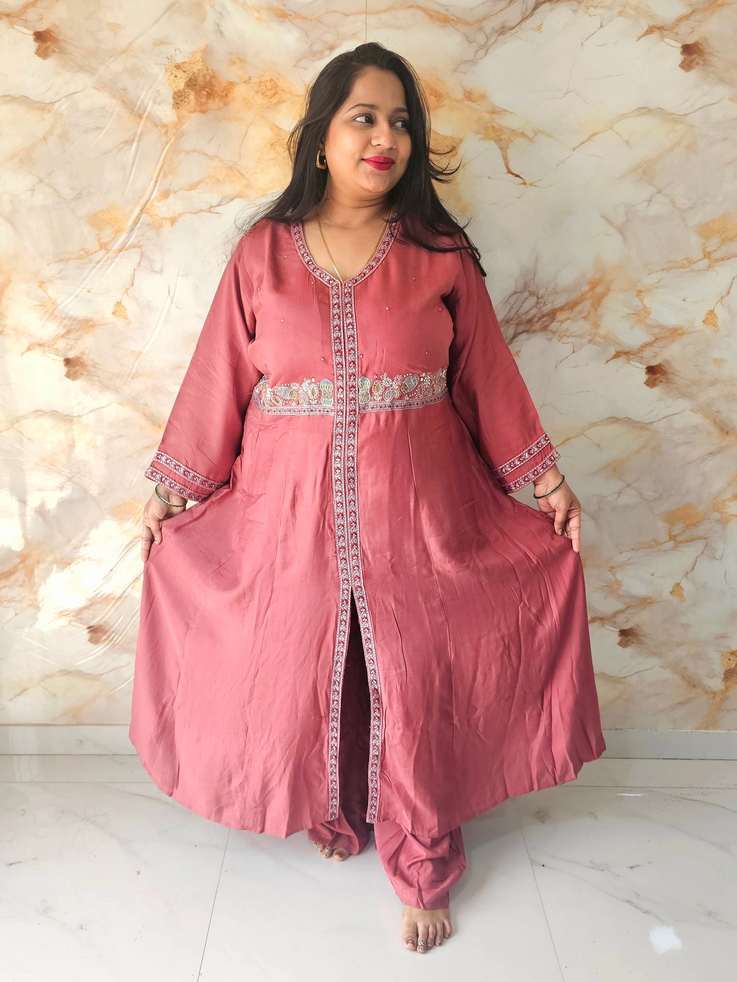 Saanjh Mauve Pink Front Slit Anarkali