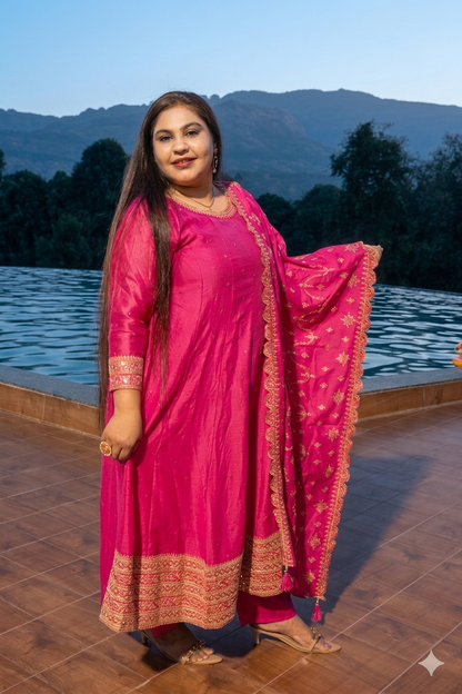 Noor Rani Pink Vichitra Silk Anarkali