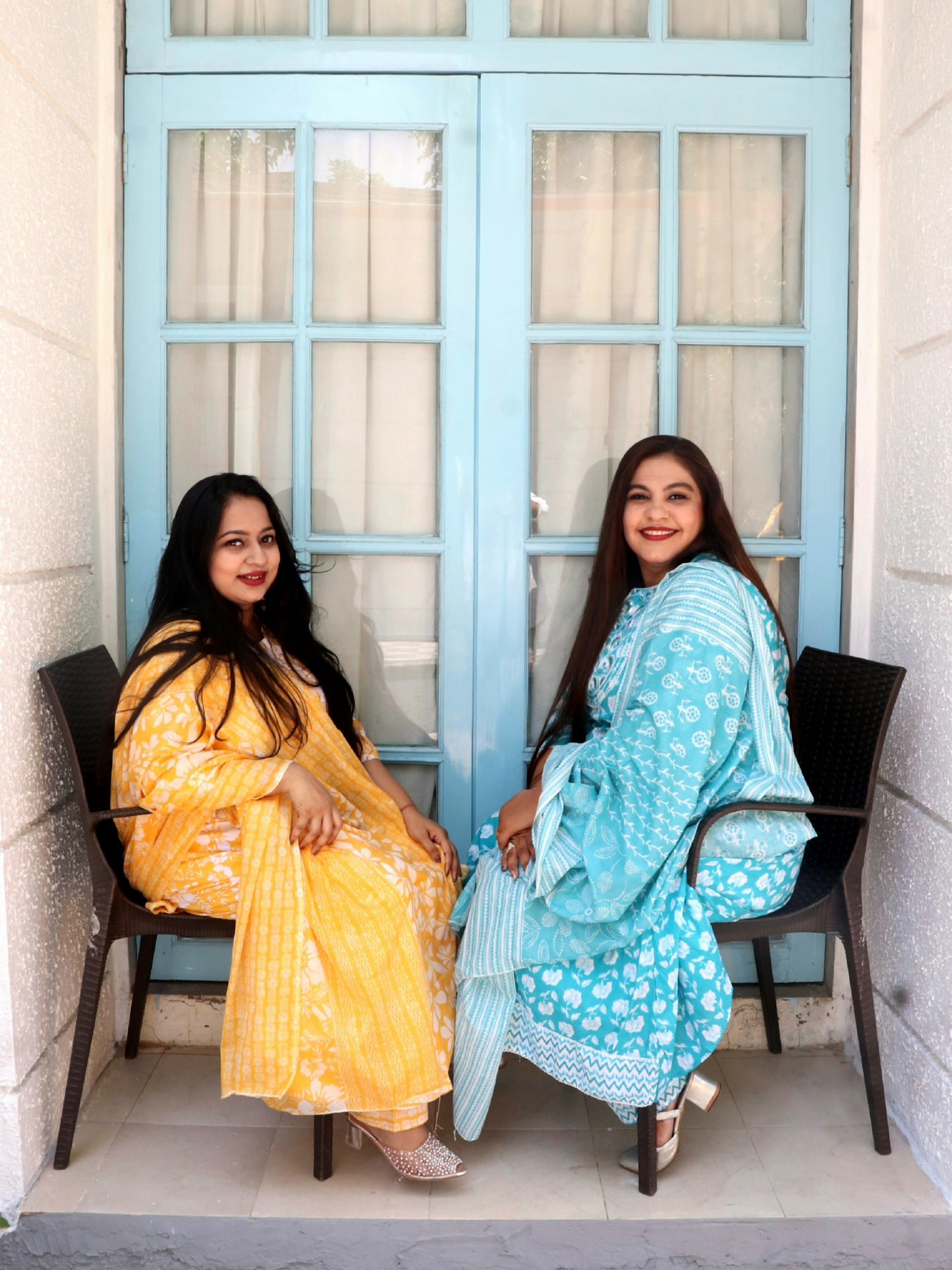 Sukoon Bloom Blue Floral Cotton Anarkali