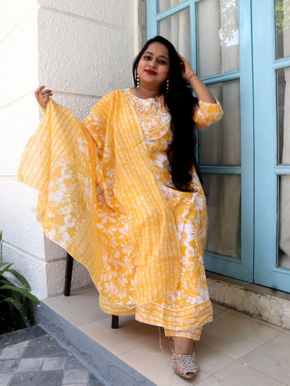 Sukoon Sunshine Yellow Floral Cotton Anarkali