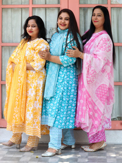 Sukoon Sunshine Yellow Floral Cotton Anarkali