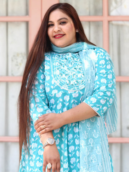 Sukoon Bloom Blue Floral Cotton Anarkali