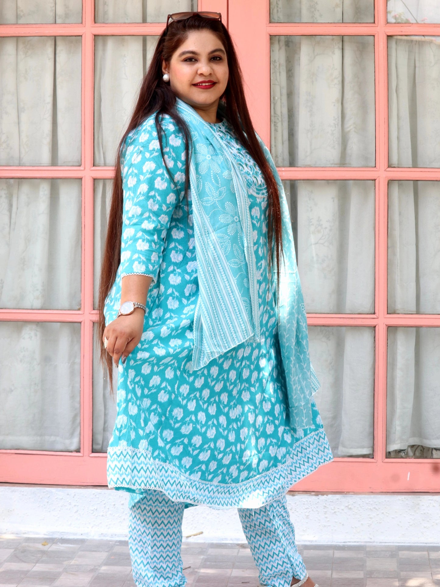 Sukoon Bloom Blue Floral Cotton Anarkali
