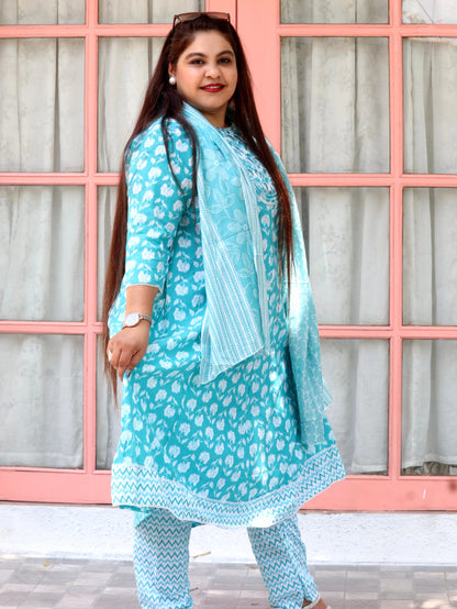 Sukoon Bloom Blue Floral Cotton Anarkali