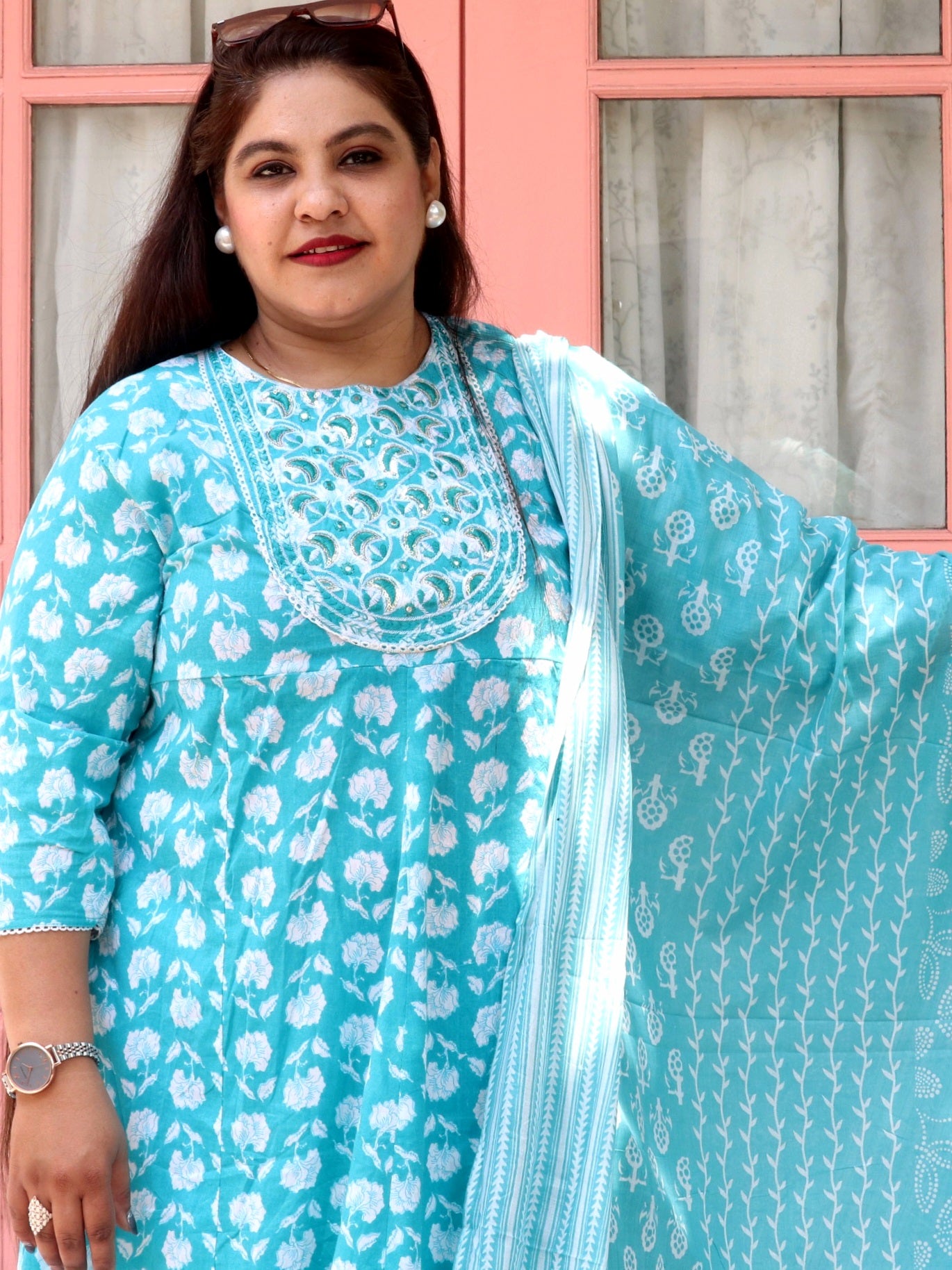 Sukoon Bloom Blue Floral Cotton Anarkali