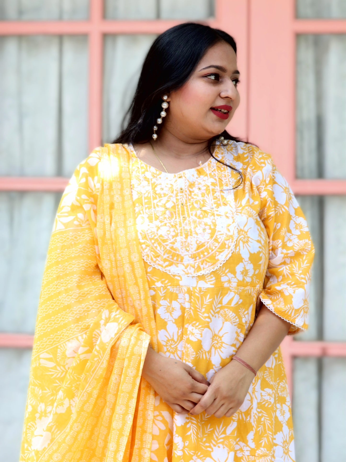 Sukoon Sunshine Yellow Floral Cotton Anarkali