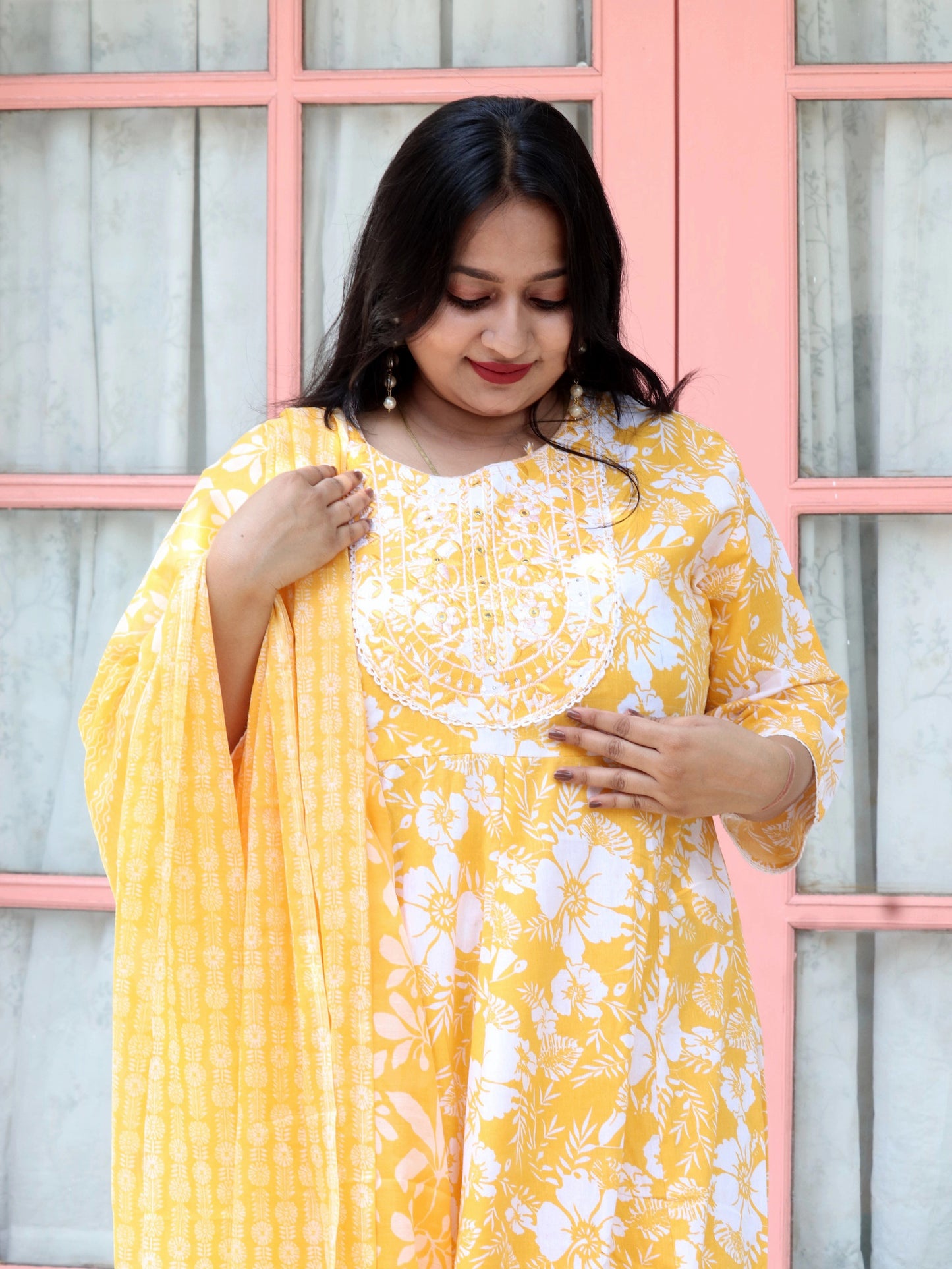 Sukoon Sunshine Yellow Floral Cotton Anarkali