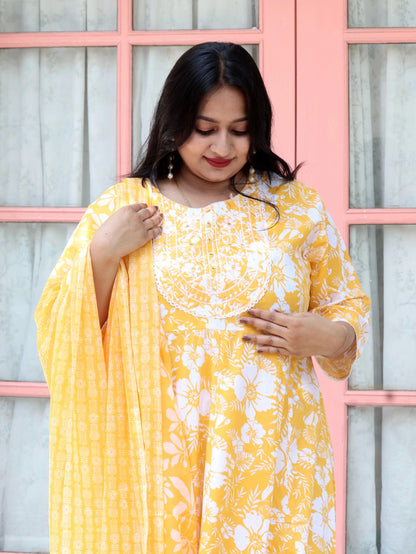 Sukoon Sunshine Yellow Floral Cotton Anarkali