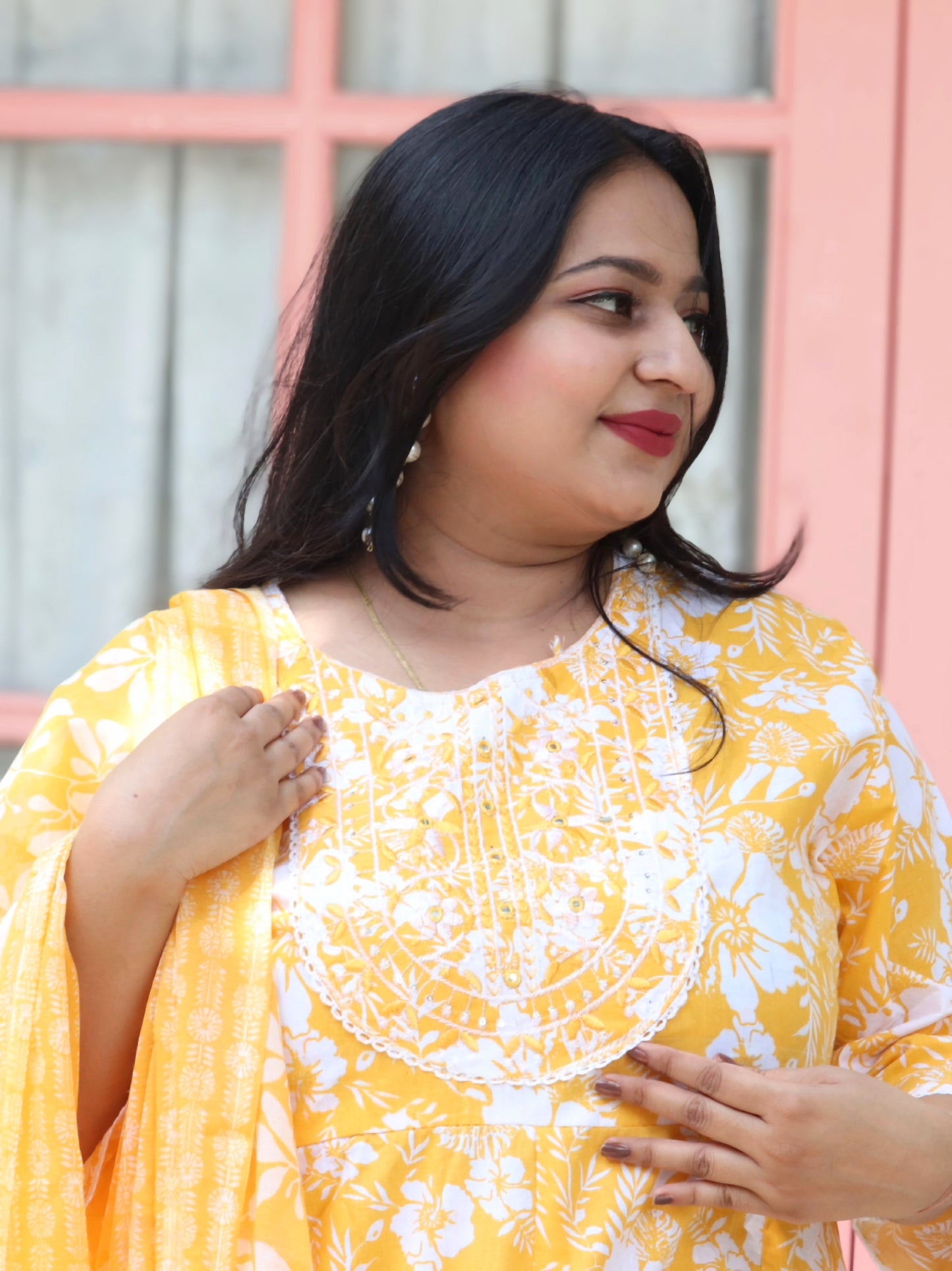 Sukoon Sunshine Yellow Floral Cotton Anarkali