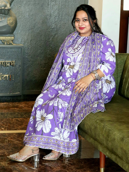 Sukoon Dark Lavender Floral Cotton Anarkali