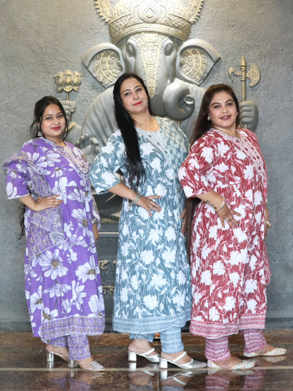 Sukoon Maroon Floral Cotton Anarkali