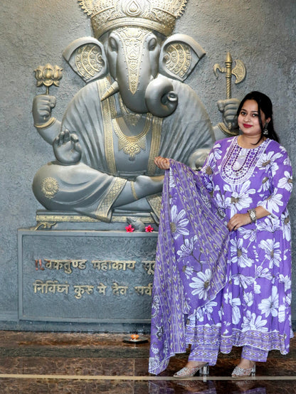 Sukoon Dark Lavender Floral Cotton Anarkali