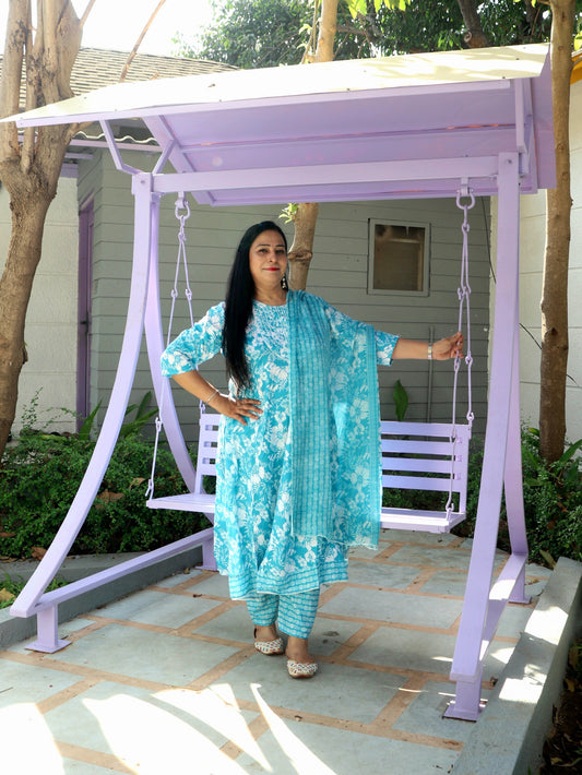 Sukoon Breeze Blue Floral Cotton Anarkali