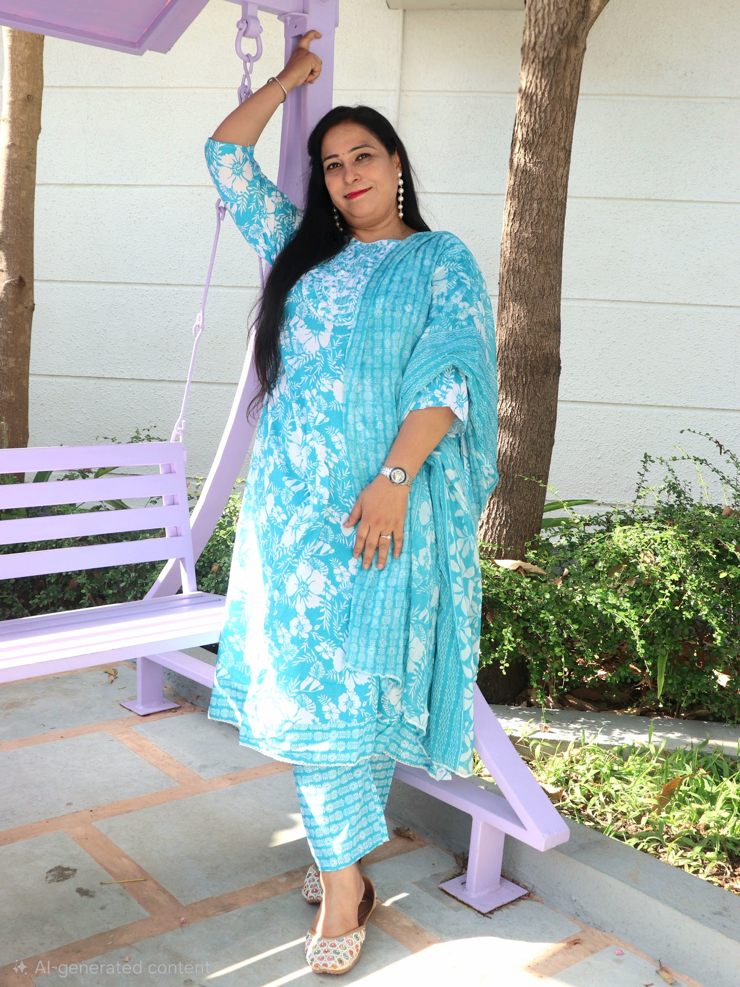 Sukoon Breeze Blue Floral Cotton Anarkali